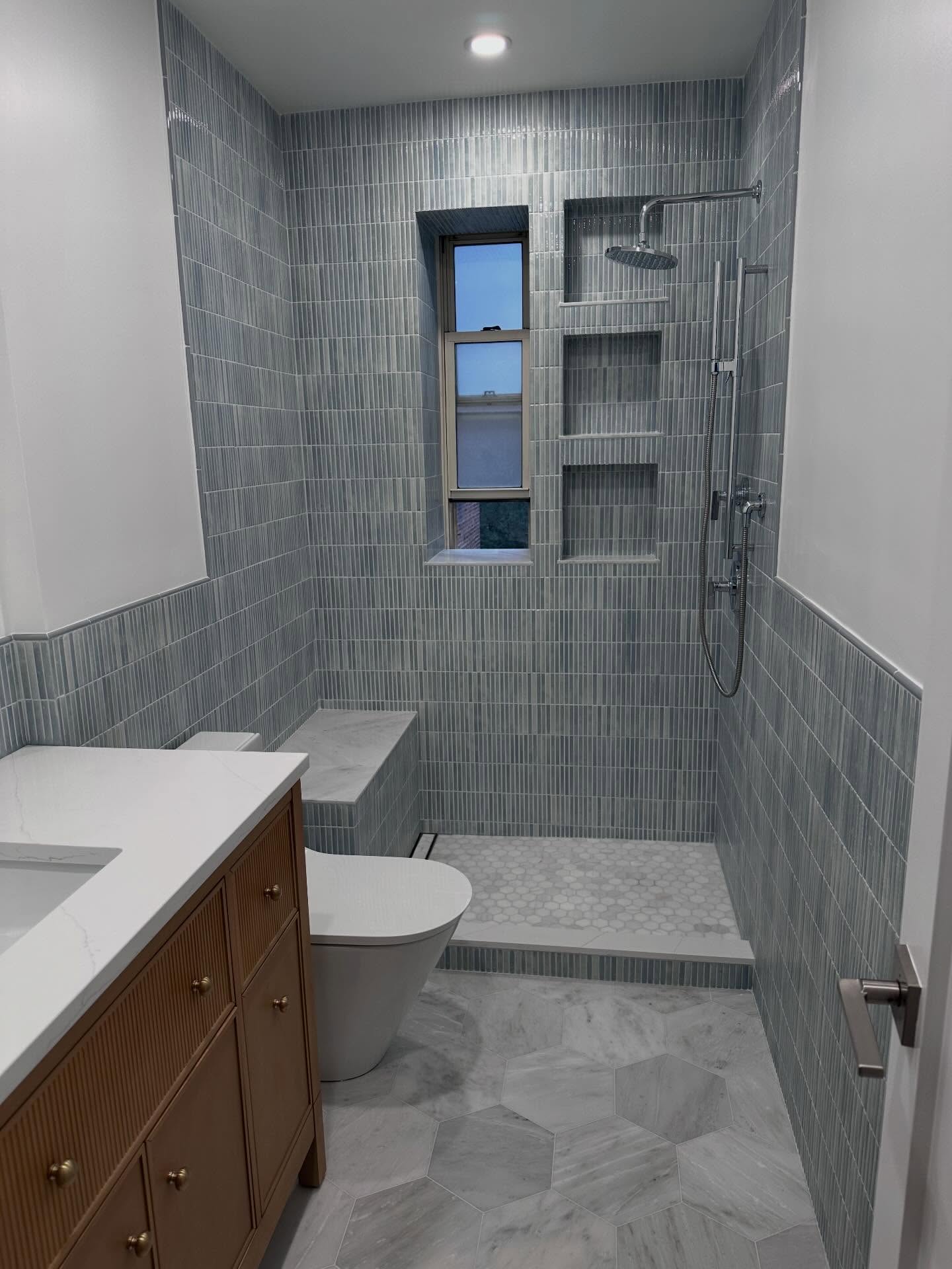 Astoria Bathroom Remodel: New Tile From Floor to Ceiling